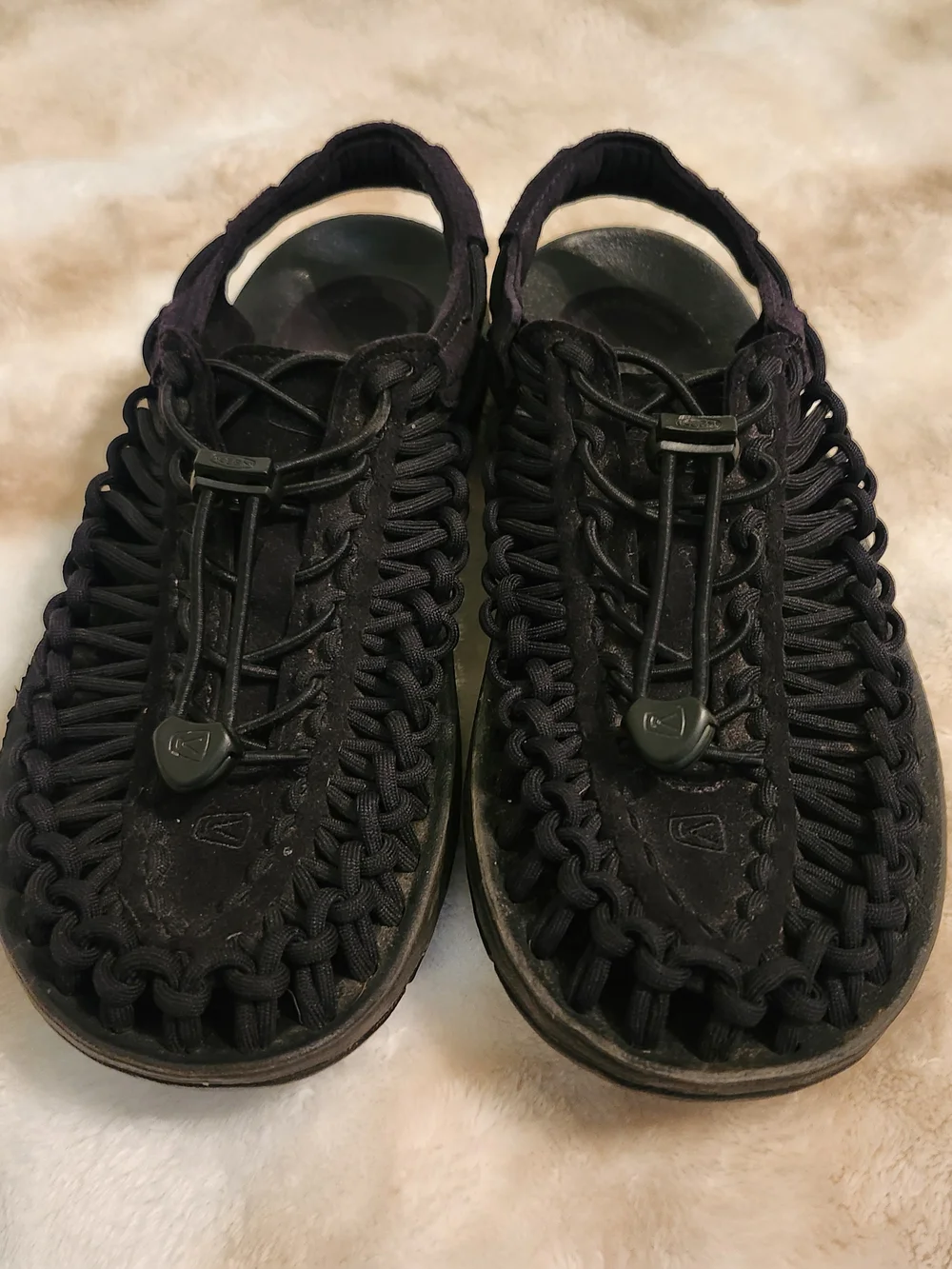 Keen Black Cord Woven Slip On Sandals Adjustable Tie Black Women 7.5